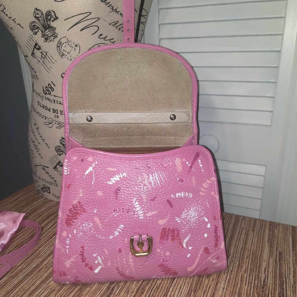 Dooney & Bourke Pink Carpet Bag Hand Painted Dooney Handbag Crossbody Vintage - Picture 5 of 16